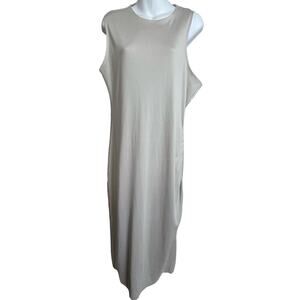 Nostrasantissima Ribbed Sleeveless Midi Dress Size‎ L Beige Raw Edge Hem